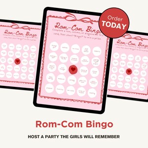 Cartões de Bingo Rom-Com para Imprimir - Atividade Fácil para Despedida de Solteira, Festa de Aniversário ou Noite das Garotas