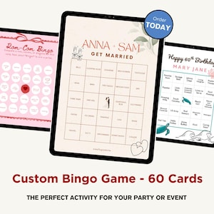 Custom Bingo Game for Party, Event, Team-Building, or Game Night - 60 Bingo Cards