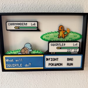 Retro Monster Battle – 3D Shadow Box Bilderrahmen | Handgemachte Gamer Wanddeko | Nostalgisches Pixel-Art Display