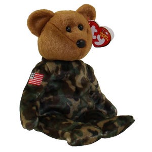 TY Beanie Baby - Hero the USO Military Bear (w/ US Flag on Arm) (8.5 inch) (2003) Mwmts