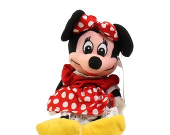 Peluche Disney tipo Beanbag - Minnie con lazo rojo (Mickey Mouse - Boca de hilo) (9 pulgadas)