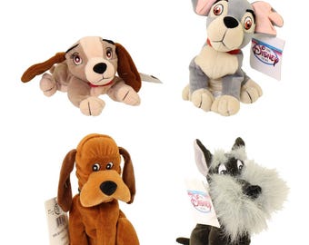 Peluches de Disney tipo Bean Bag - Set de 4 de La Dama y el Vagabundo (Trusty, Jock, Lady, Tramp)