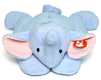 Coussin Ty - squirt the elephant (version bleu uni) (14,5 pouces) - mwmts