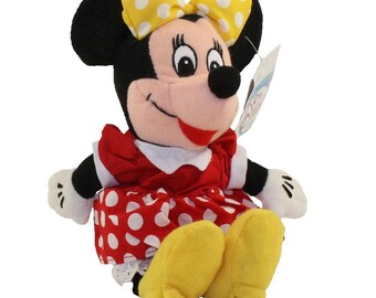 Peluche Disney tipo bolita de frijoles - Minnie con lazo amarillo (Mickey Mouse) (9 pulgadas)