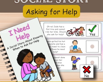 I Can Ask for Help Social Story | Editable Autism SEL Resource with Bonus Scenario Cards | AAC & Visual Supports Included