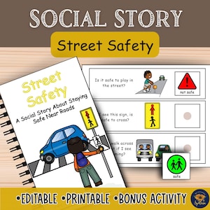 Gatu- och trafiksäkerhet Social berättelse för barn | Autismsäkerhet | Att gå över gatan | Trottoarsäkerhet | Sociala berättelser för autism