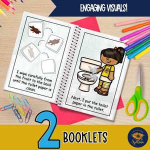 Teach children how to wipe their bottom. Girls learn how to wipe front to back, and boys learn how to wipe poop. Learning to wipe butt after poop - an essential life skill to ensure hygiene and self-care for kids. Toileting and hygiene social story for toddlers, early elementary, and special needs, including autism.