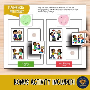 teach children how to play nicely with friends, take turns, share, be kind to others and give personal space with this play nice social story for kids with autism, preschool, toddlers. classroom management and behavior management tool for special education teachers, ABA therapists, homeschool, and parents. help children learn about personal space, social cues, and how to play with friends in all settings.