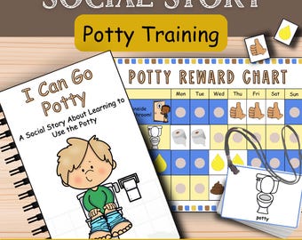 Historia social y tabla de recompensas para el entrenamiento para ir al baño: Entrenamiento para ir al baño en niños pequeños, uso del baño para niños con autismo, habilidades para la vida en el baño para niñas y niños, PDF imprimible
