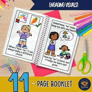 Help kids understand no and accept no for an answer. This helps with self regulation, handling frustration, and teaching social skills. This story provides alternatives when the answer is no such as waiting or making a different choice. Perfect for autism, behavior management, and SEL. Special education and early learning resource with bonus yes and no question cards to reinforce understanding.
