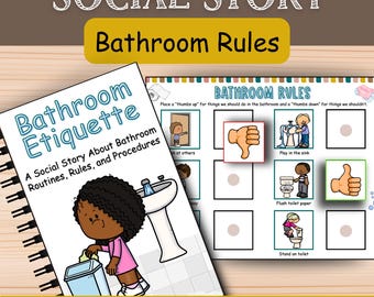 Bathroom Etiquette Social Story for Kids | Life Skills | Toileting Hygiene | School & Autism Bathroom Rules | Bonus Matching Activity