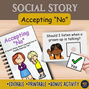 N'accepter aucune histoire sociale | Ressource de comportement en éducation spéciale | Activité SEL Autisme | Stratégies calmantes | Cartes de scénario Oui/Non en prime