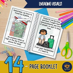 Prepare for going on an airplane with this airport social story for autism, sensory processing, and sensory-friendly travel. Help dealing with frustration, behavior management, transition support, and sensory overload. Ease autism travel anxiety and provide tools for flying with a special needs child. Bonus visual support choice board.