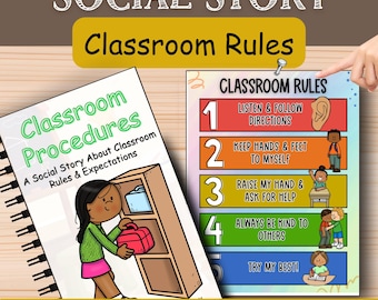 História Social sobre Regras da Sala de Aula | Imprimível | Expectativas de Comportamento para Rotinas de Sala de Aula | Atividade de Educação Especial para Habilidades Sociais e Autismo (SEL)