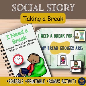 Er even tussenuit Sociaal verhaal voor kinderen | Visuele 'I Need a Break'-kaarten | AAC, PECS, gedragsmanagement, SEL Special Ed Resource