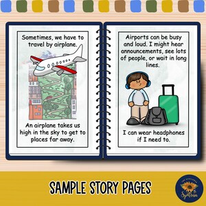 Prepare for going on an airplane with this airport social story for autism, sensory processing, and sensory-friendly travel. Help dealing with frustration, behavior management, transition support, and sensory overload. Ease autism travel anxiety and provide tools for flying with a special needs child. Bonus visual support choice board.