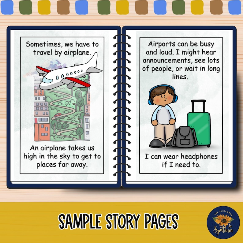 Prepare for going on an airplane with this airport social story for autism, sensory processing, and sensory-friendly travel. Help dealing with frustration, behavior management, transition support, and sensory overload. Ease autism travel anxiety and provide tools for flying with a special needs child. Bonus visual support choice board.
