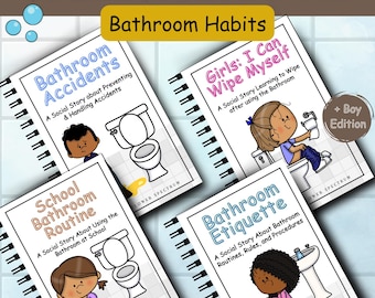 Bathroom Social Story Bundle | Bathroom Accidents, Wiping Myself for Boys & Girls, Bathroom Etiquette, School Bathroom Routine Activities