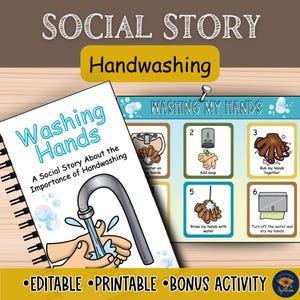 Handwashing Social Story for Kids with Bonus Handwashing Steps Poster | Washing Hands Properly | Life Skills & Hygiene