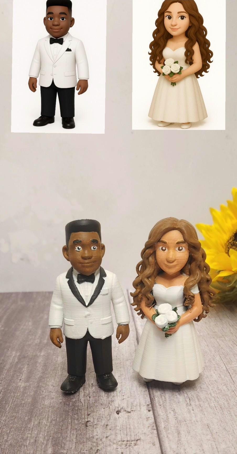 Personalised Mini me 3D printed figurines for wedding cake topper or table decor or events.
