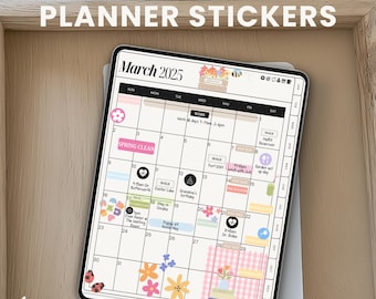 Adesivi per agenda digitale primaverile: oltre 130 doodle e icone GoodNotes (PNG)