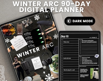Planner digitale Winter Arc da 90 giorni (modalità scura) / Sfida di miglioramento personale / Tracker delle abitudini digitali / Planner Winter Reset per iPad
