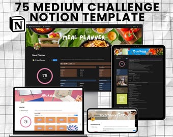 75 Medium Challenge Notion Template: All-in-One Digital Planner (PDF)