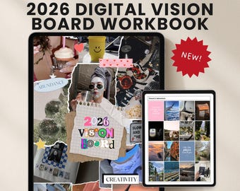 The 2026 Digital Vision Board Workbook | Vision Board Kit for GoodNotes & Notability | Aesthetic Vision Board Templates + 75 PNG Stickers