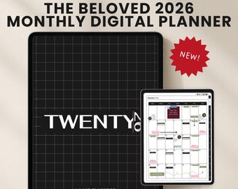Planner digitale mensile 2026 / The Beloved Planner / GoodNotes & Notability / Planner PDF per iPad + 165 adesivi digitali / Modalità luce
