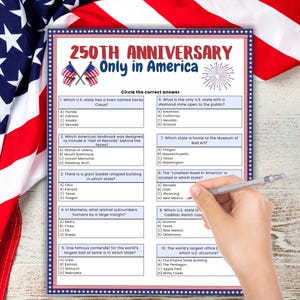USA 250th Anniversary Party Game, Funny Patriotic Trivia Game, USA Trivia Game, USA Party Game, 4th of July Trivia, American History Game