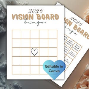 Vision Board Bingo Card, Editable, Minimalist Design (New Year 2026)
