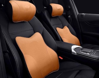 Kundenspezifische BMW Inspirierte handgemachte Lether Stickerei Auto Logo Kopfstütze Lendenkissen | Luxus-Autozubehör für Automobil-Enthusiasten