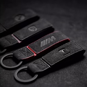 Custom BMW AMG AUDI Inspired Handmade Alcantara® Lether Car Logo Keychain - Luxury Key Ring for Automotive Enthusiasts