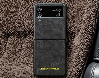 Customized Handmade Faux Suede AMG Phone Case | Sports Car Interior Materia Case for Samsung Galaxy Z Flip5, Galaxy Z Flip4, Galaxy Z Flip3