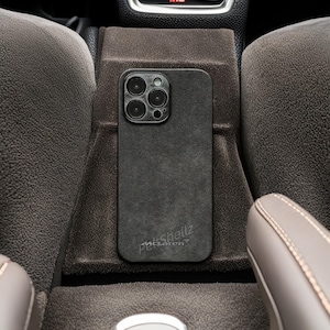 Inspiriert handgefertigte Faux Wildleder McLaren Handyhülle | Sportwagen Interior Materia Hülle für iPhone 16 pro max 15 13 mini 12 11 se 8 Plus X XR XS