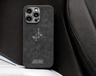 Custom Car Enthusiast Phone Case | Alcantara-Style Suede w/Manual Shift Detail | Sports Car Lover Gift | Fits iPhone 16 PM/15/13 Mini/12/SE