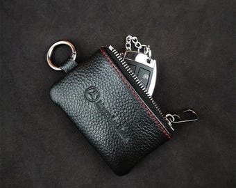 Kundenspezifischer BMW BMW Audi inspirierte handgemachte Leder Autoschlüssel Tasche, Luxus handgefertigte Reißverschluss Schlüsselhalter Brieftasche, personalisierte Schlüsseletui für Männer