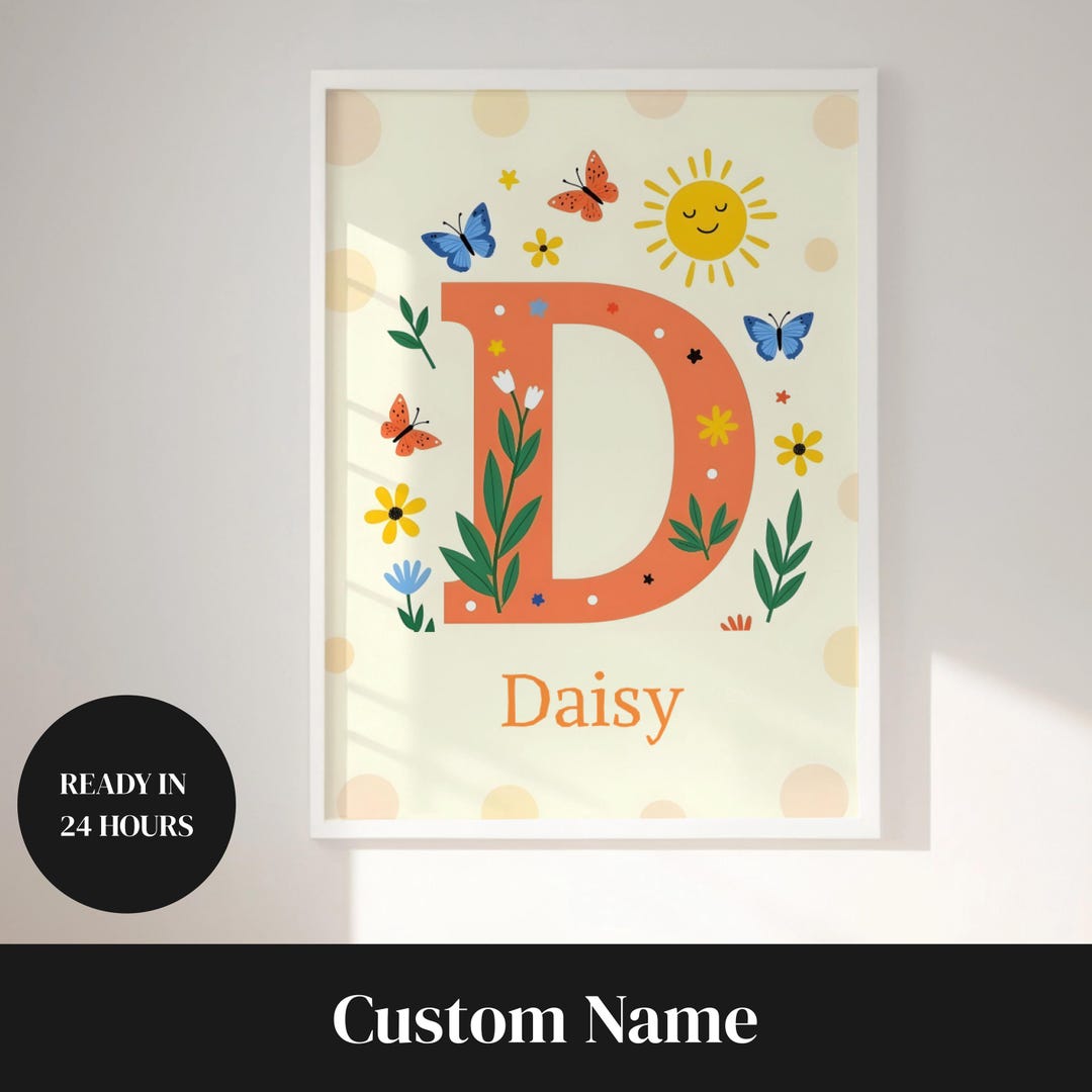 Personalized Floral Name Art Print Custom Kids Room Decor Vibrant ...