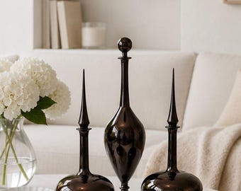 Set of 3 Luxury Handblown Glass Decanter – Modern Decorative Glass Sculptures