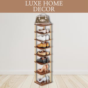 8 Tier Wooden Shoe Rack, Vertical Shoe Organizer, Entryway Shoe Rack, Freestanding Shoe Shelf | Matching Items: 10