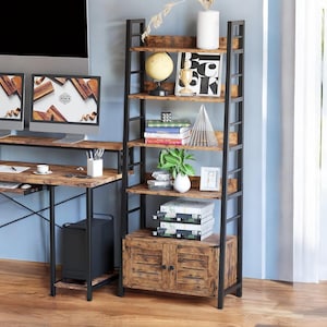 Wooden Bookshelf, 4-Tier Ladder Shelf, Industrial Accent Furniture for Bedroom Living Room Home Office, Rustic Bookshelf