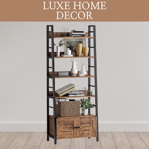 Wooden Bookshelf, 4-Tier Ladder Shelf, Industrial Accent Furniture for Bedroom Living Room Home Office, Rustic Bookshelf