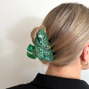 Green Leaf Hair Clip, Monstera Leaf Hair Claw, Large Crystal Boho Hair Clamp, Fun Hair Accessories, Gift For Plant Lover, Gift For Her