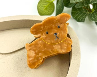 Dog Hair Clip, Puppy Hair Claw, Fun Cute Hair Accessories, Brown Acetate Hair Clip, Dog Lover Gift, Animal Hair Clamp, Unique Gift For Her