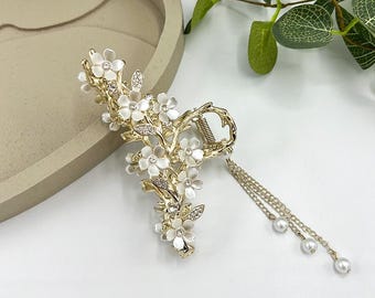 Barrette à Cheveux Dorée Avec Fleur Et Perle élégante – Idéale Pour Une Touche Bohème