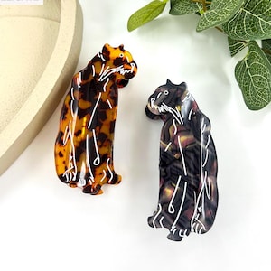 Leopard Hair Clip, Animal Hair Claw, Cheetah Hair Clip, Fun Hair Accessories, Gray Brown Acetate Hair Clamp, Girlish Hair Clip, Gift For Her