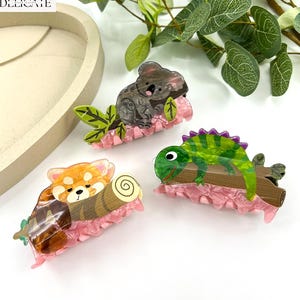 Haarclip koala, haarclip kameleon, klauw dierenhaar, klauw dierenhaar, klauw rode panda, haarklem acetaat, leuke haaraccessoires, uniek cadeau voor haar