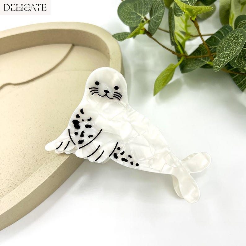 Seal Hair Clip, Ocean Sea Animal Hair Claw, Fun Hair Accessories, White Acetate Hair Clamp