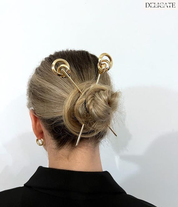 Metal Hair Stick, Round Hair Pin, Minimalist Bun Holder  display picture 1