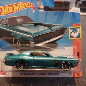Hotwheels Muscle Mania 69 Mercury Cougar Eliminateor American Muscle short card Rare to find in beautiful condition  lovely gift for all age